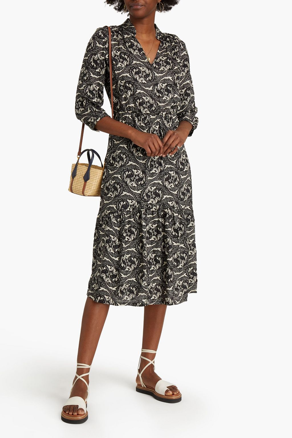 BA&SH Printed jacquard midi dress