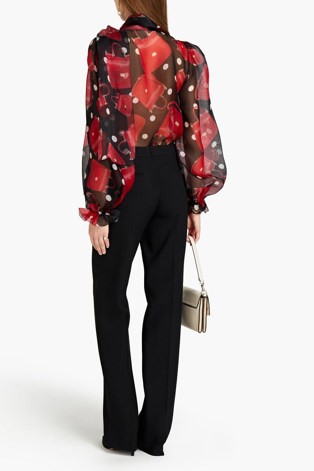 DOLCE&GABBANA Pussy-bow printed silk-organza blouse