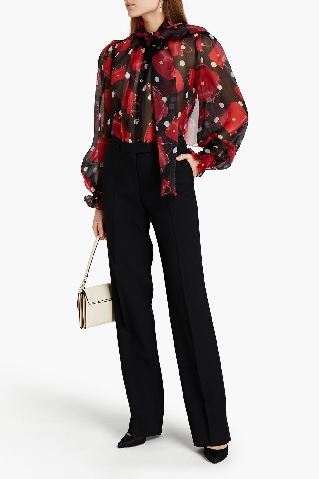 DOLCE&GABBANA Pussy-bow printed silk-organza blouse