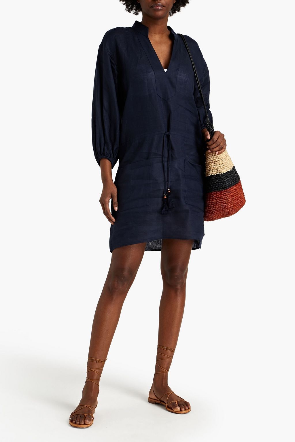 TORY BURCH Tasseled linen-gauze mini dress