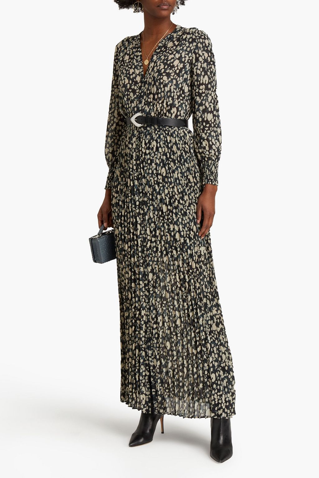 BA&SH Lisi pleated printed crepe maxi dress
