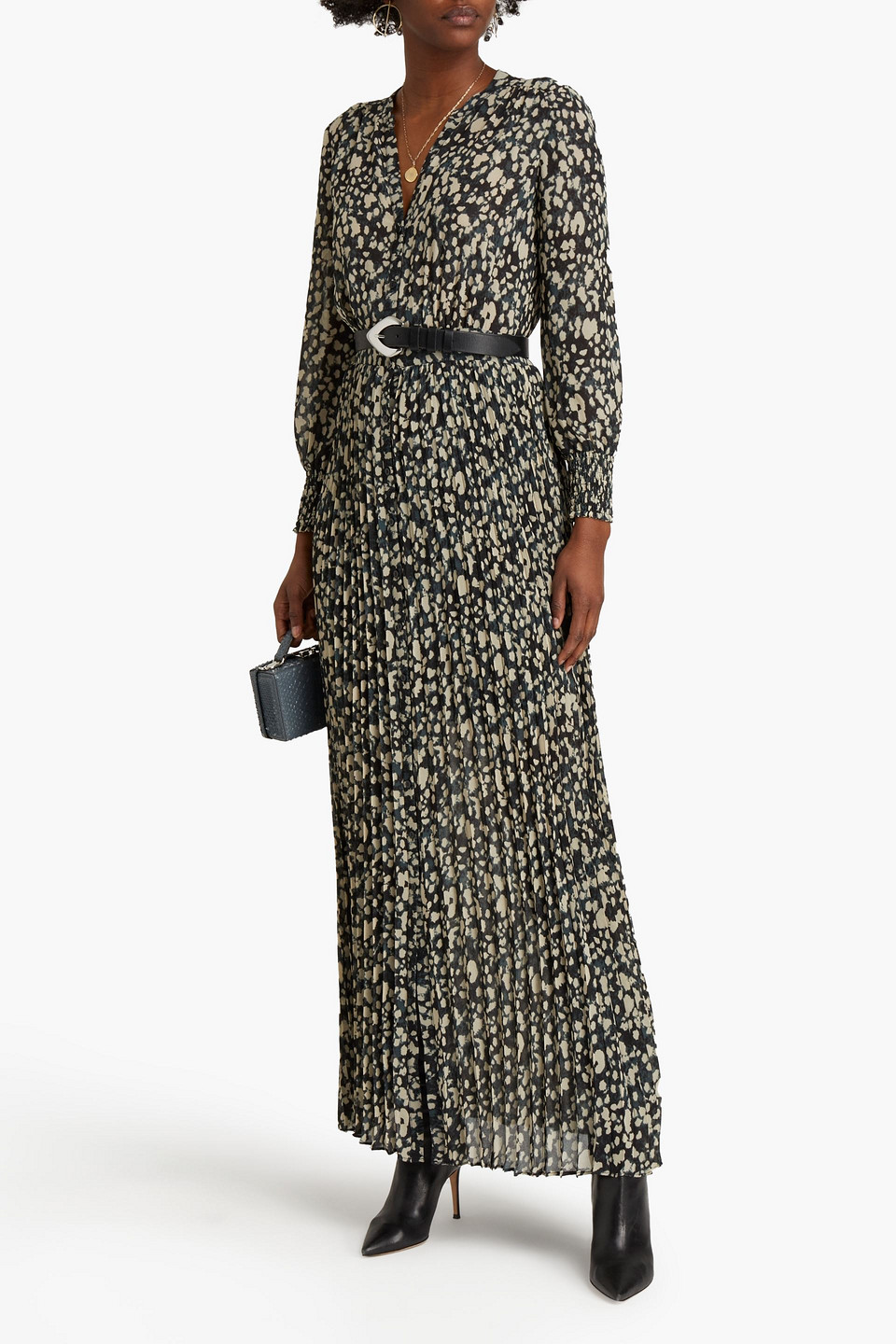 Ba&sh Lisi Pleated Printed Crepe Maxi Dress In Petrol