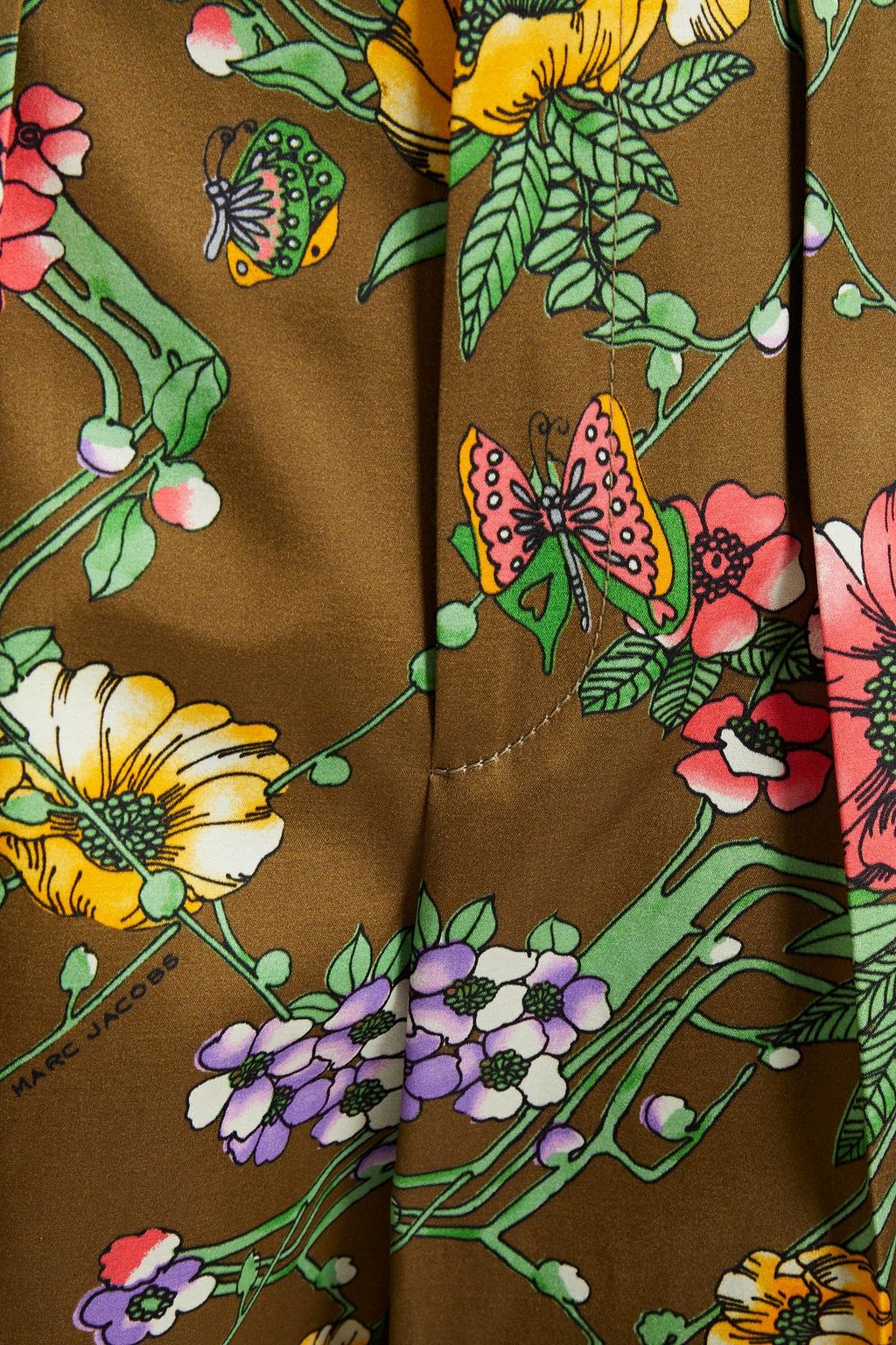 MARC JACOBS Pleated floral-print silk and cotton-blend satin straight-leg pants