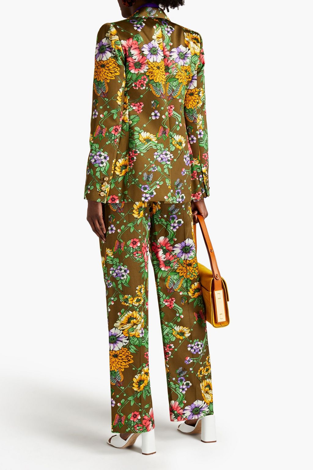 MARC JACOBS Pleated floral-print silk and cotton-blend satin straight-leg pants