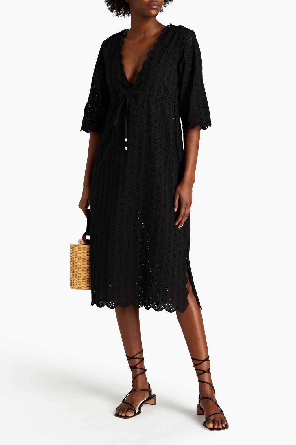 TORY BURCH Scalloped broderie anglaise cotton kaftan