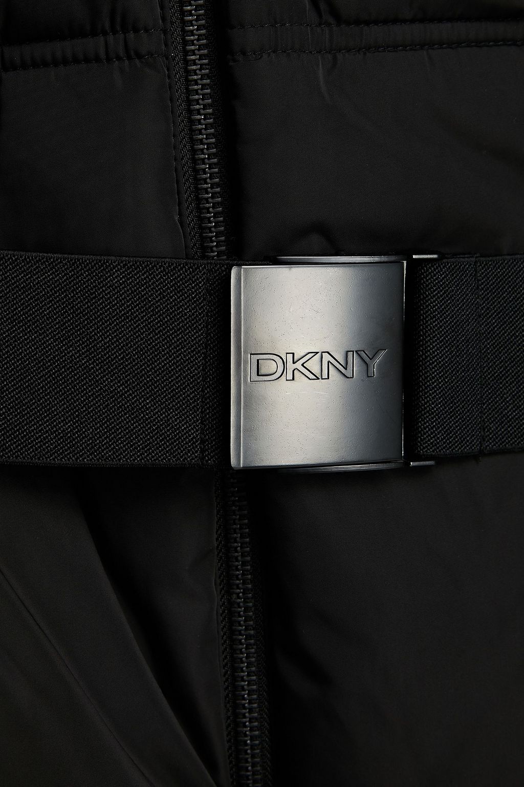 DKNY Faux fur-trimmed quilted shell hooded coat