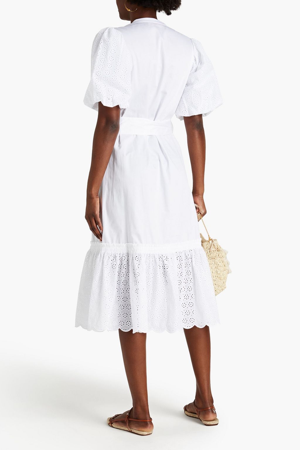 TORY BURCH Broderie anglaise-paneled cotton-poplin midi dress