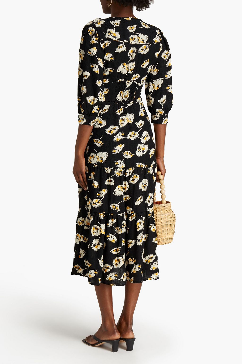 BA&SH Ullia gathered floral-print satin-jacquard midi dress