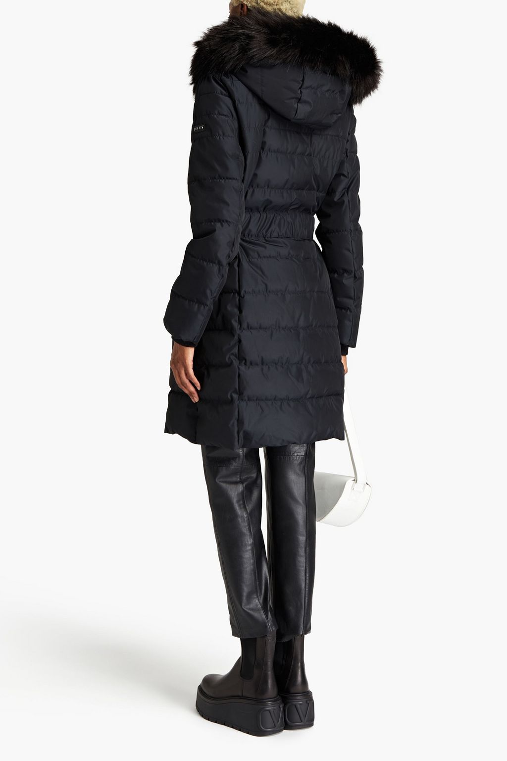 DKNY Faux fur-trimmed quilted shell hooded coat