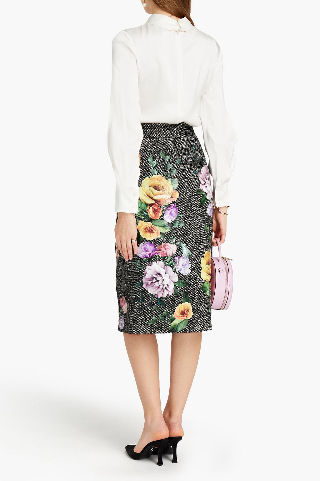 DOLCE&GABBANA Rock aus Tweed mit floralen Applikationen