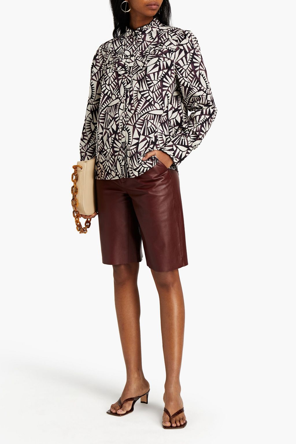 BA&SH Over ruffle-trimmed printed cotton shirt