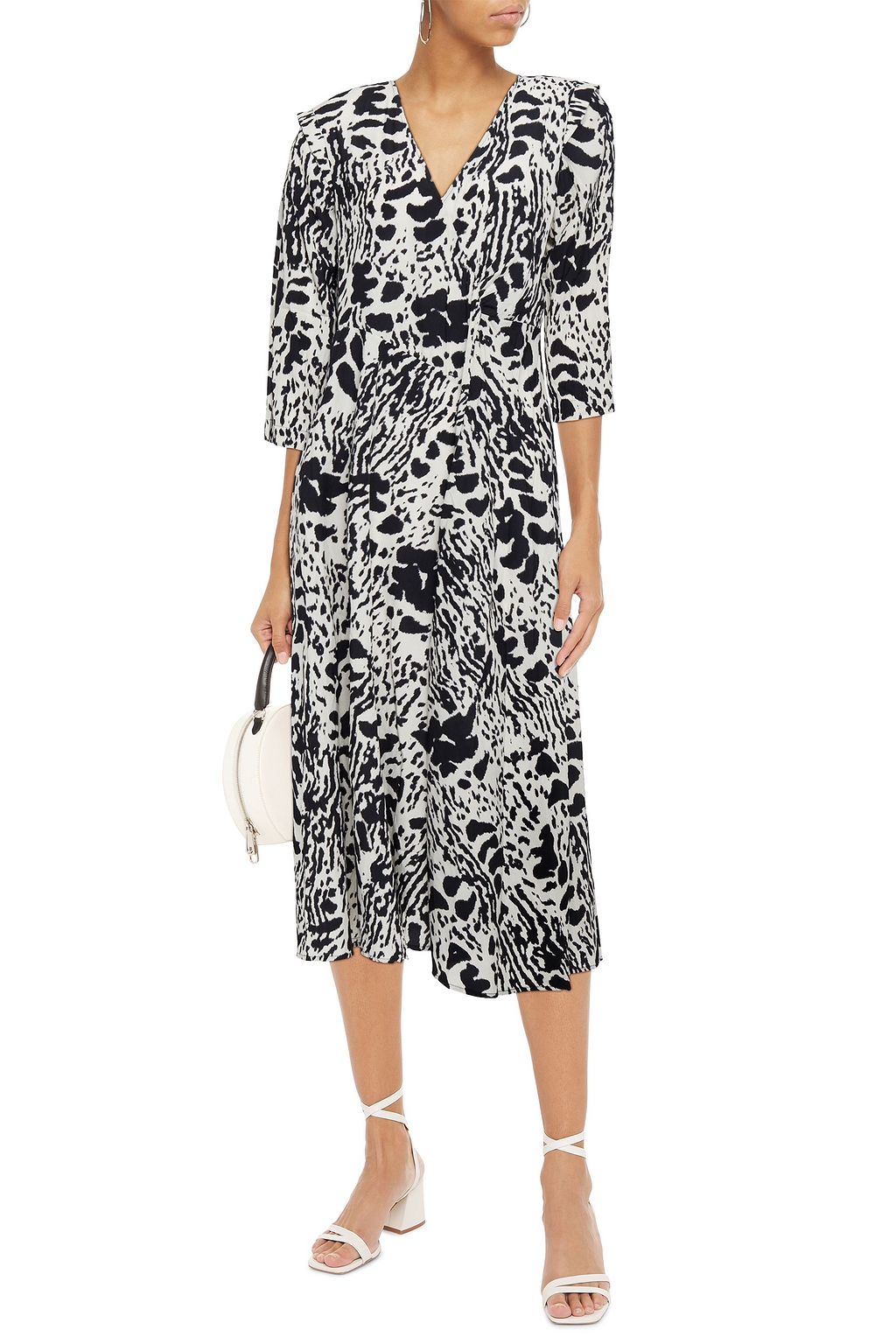 BA&SH Olga gathered printed crepe de chine midi dress