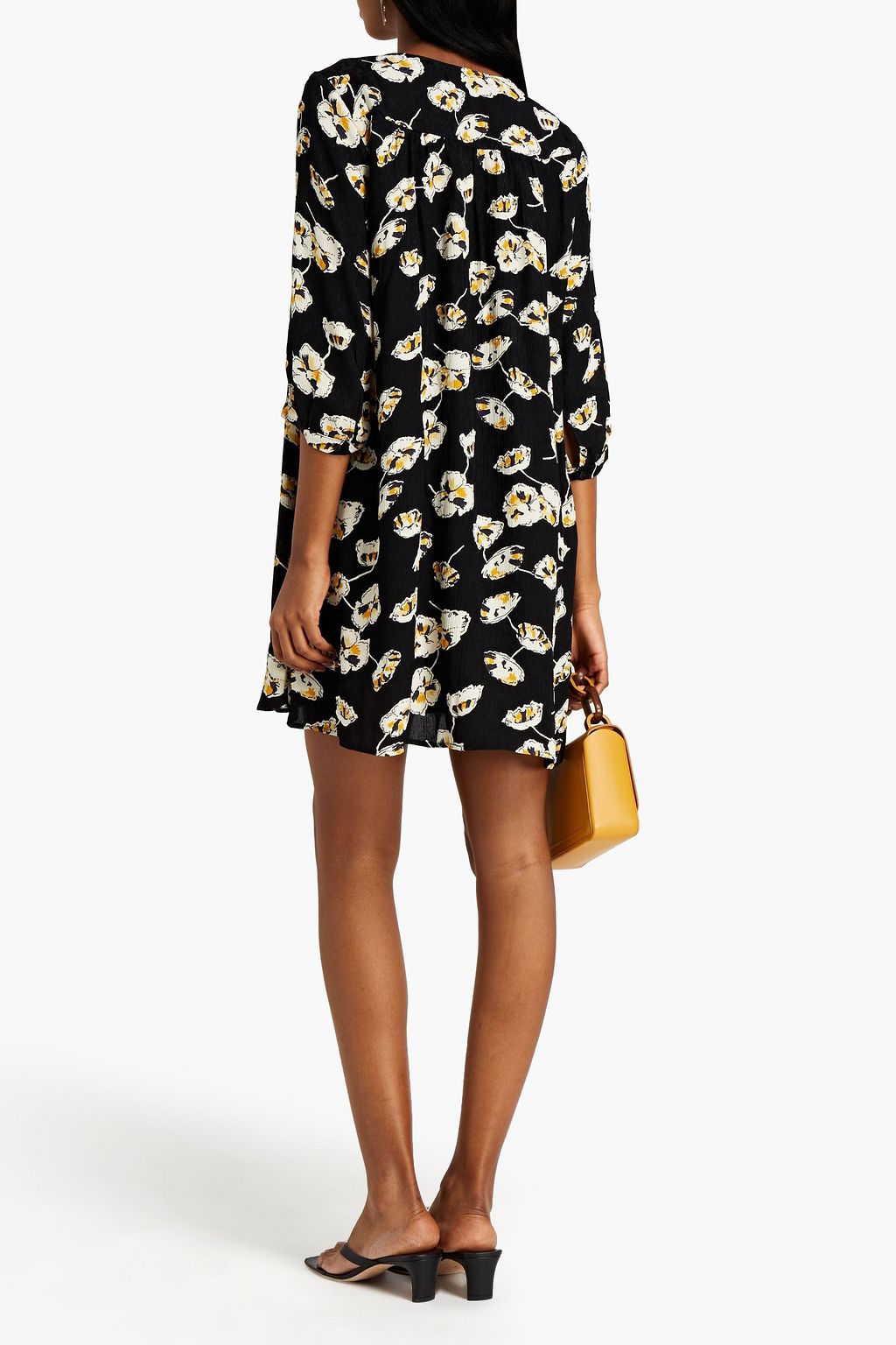 BA&SH Uta gathered floral-print satin-jacquard mini dress