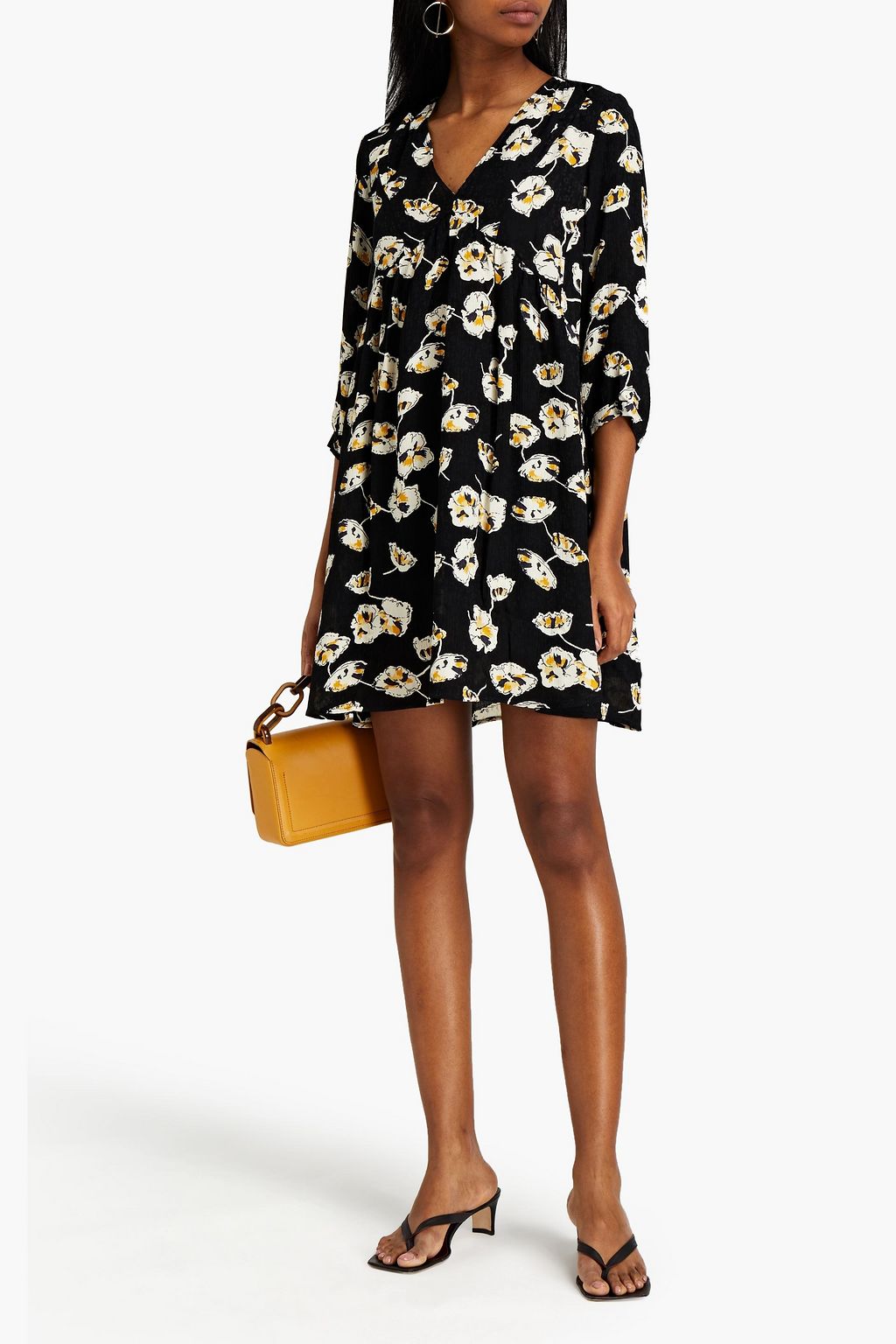 BA&SH Uta gathered floral-print satin-jacquard mini dress