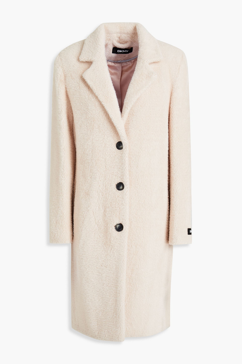 Dkny Woman Brushed Herringbone Knitted Coat Pastel Pink Size M