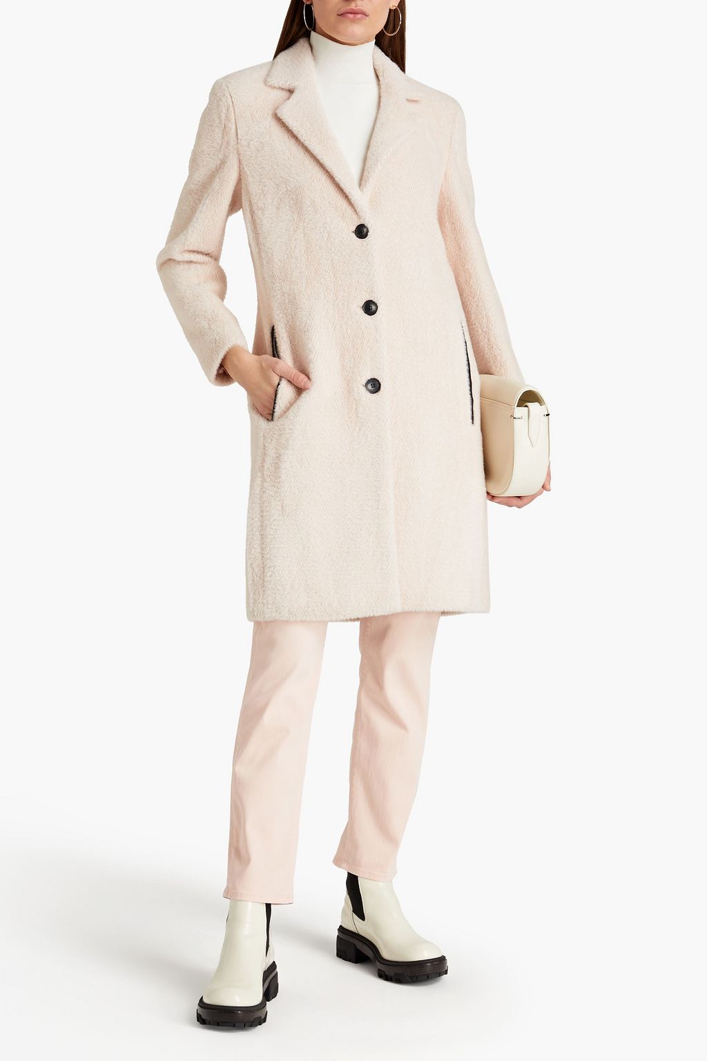 DKNY Brushed herringbone knitted coat