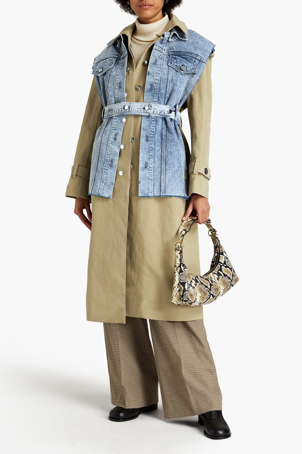 PROENZA SCHOULER Denim-paneled cotton-gabardine trench coat