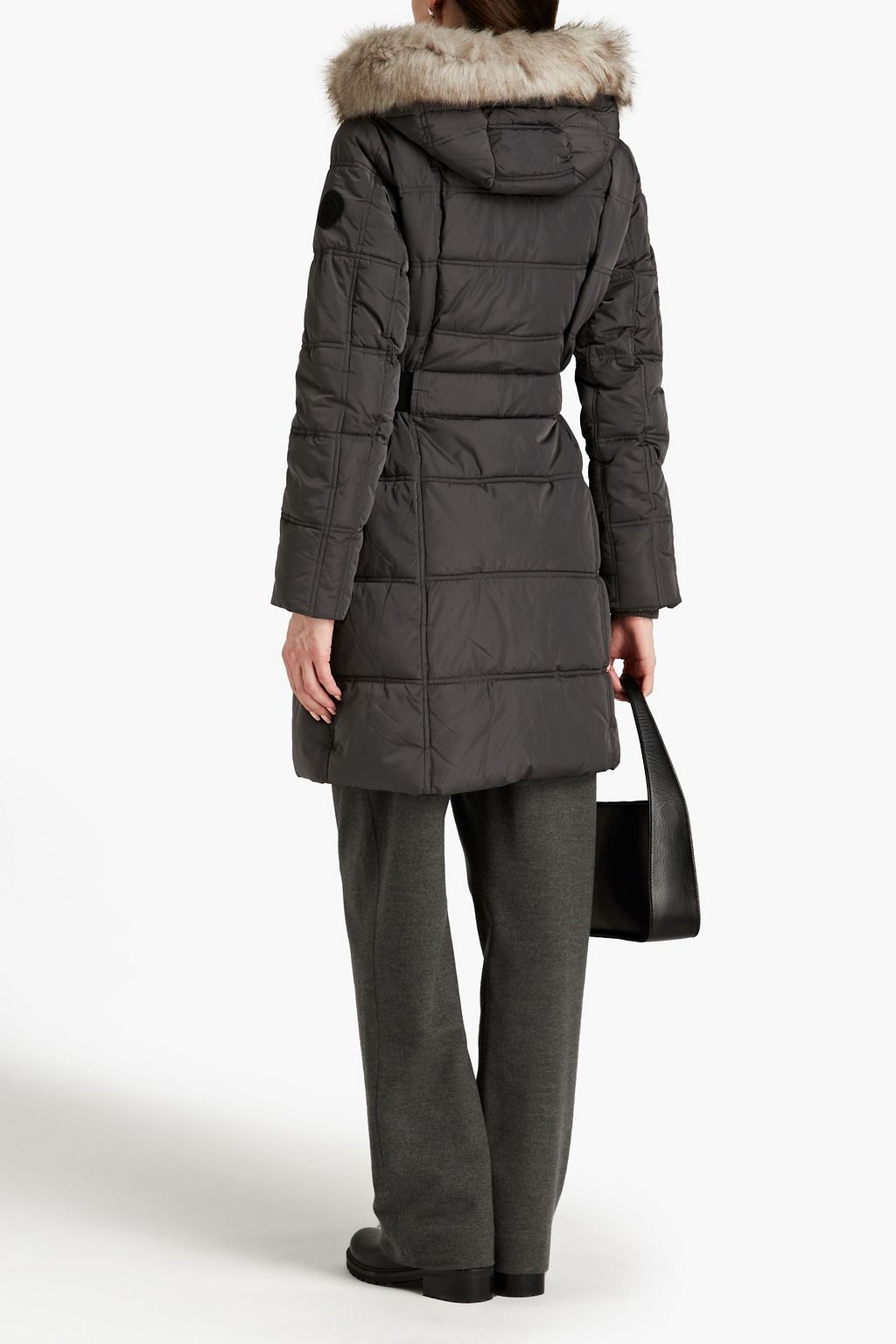 DKNY Faux fur-trimmed quilted shell hooded coat