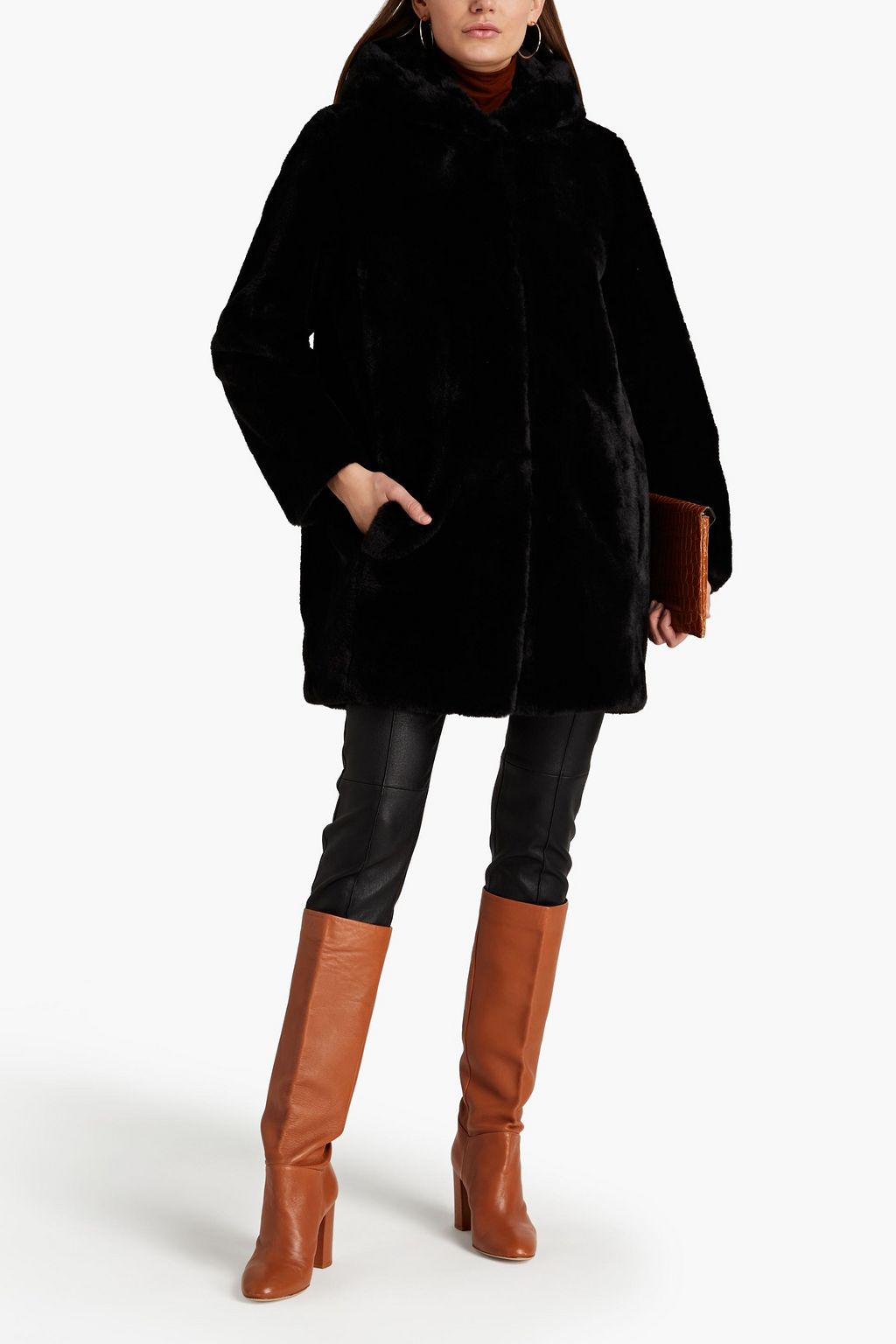 DKNY Faux fur hooded coat