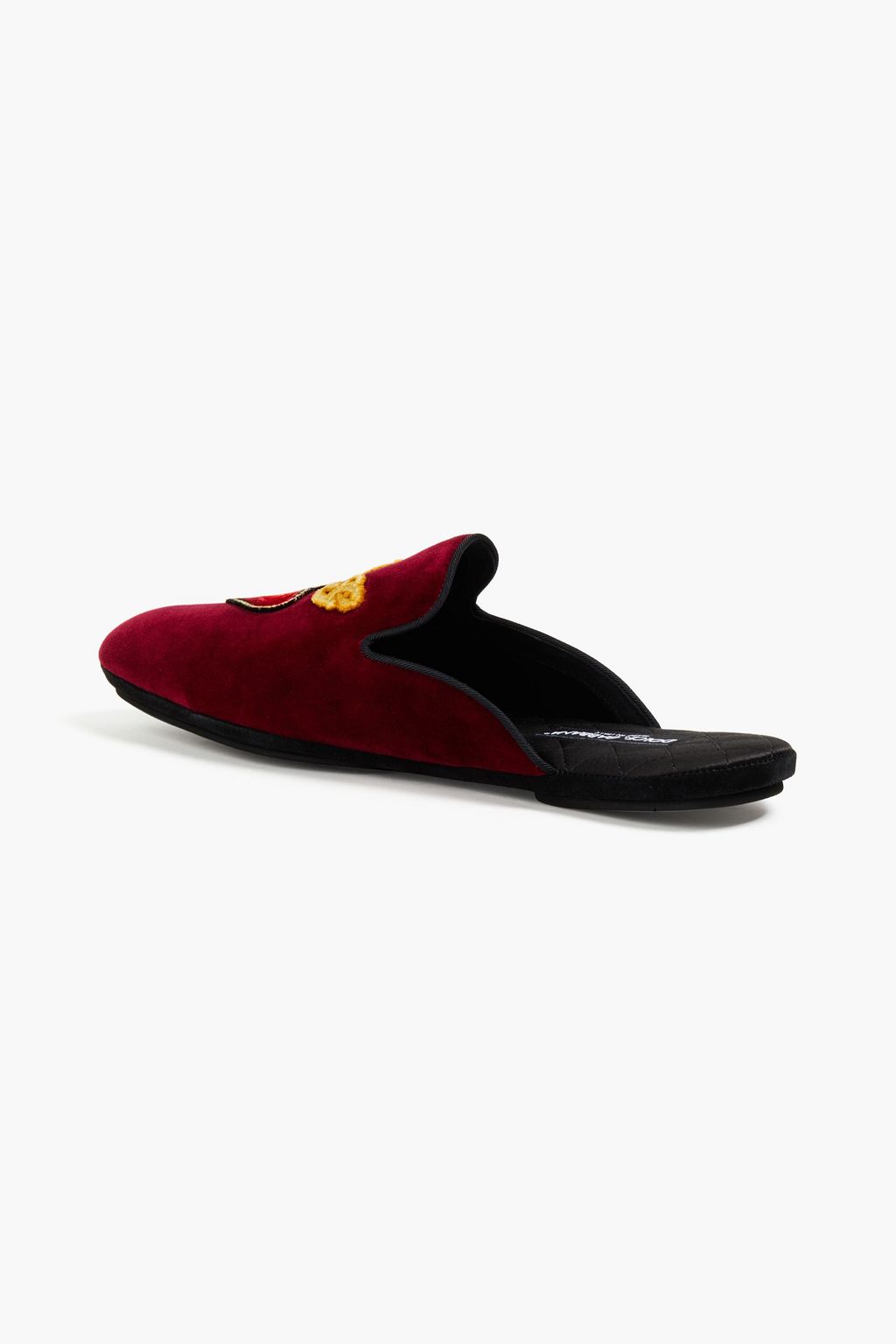 DOLCE & GABBANA Appliquéd velvet slippers