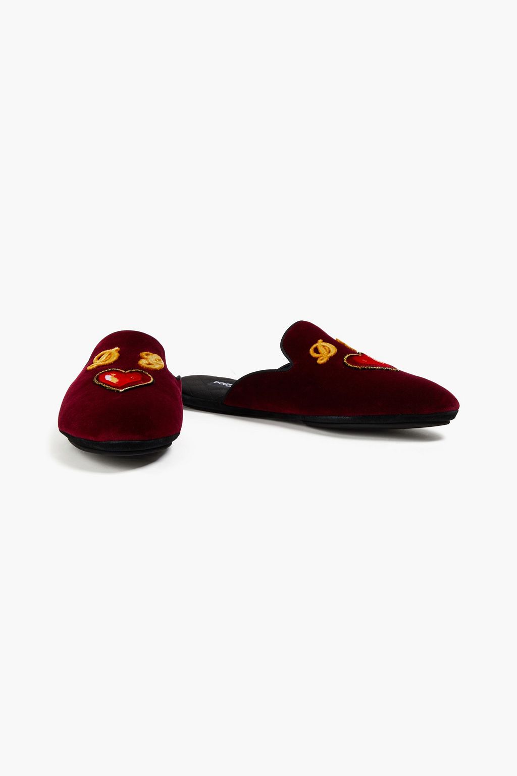 DOLCE & GABBANA Appliquéd velvet slippers