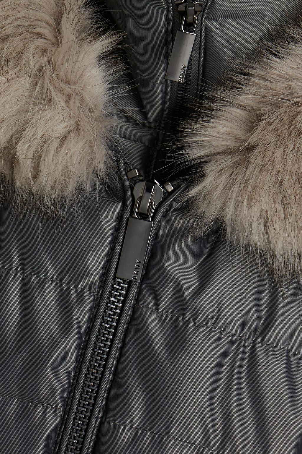 DKNY Faux fur-trimmed quilted shell hooded coat