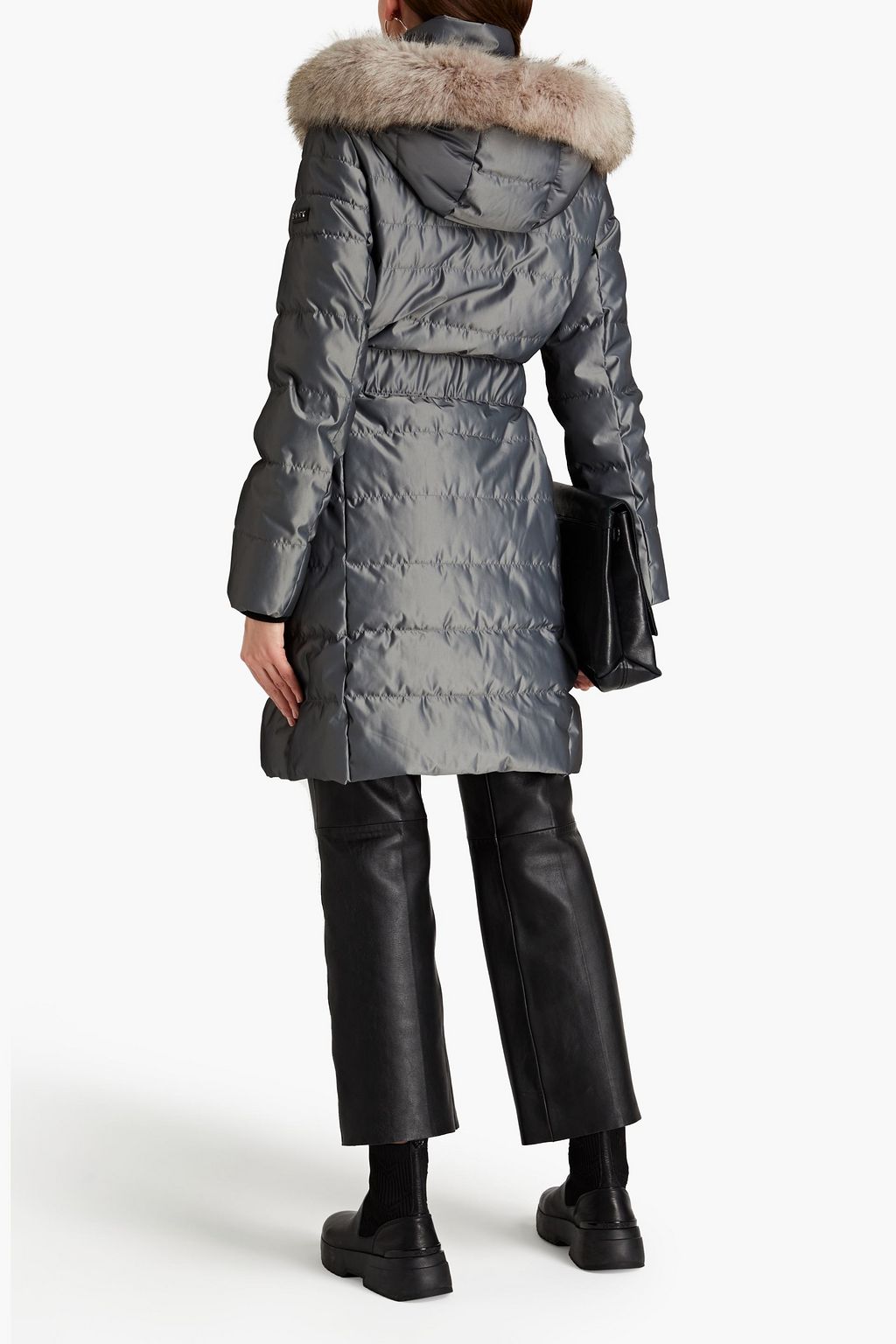 DKNY Faux fur-trimmed quilted shell hooded coat