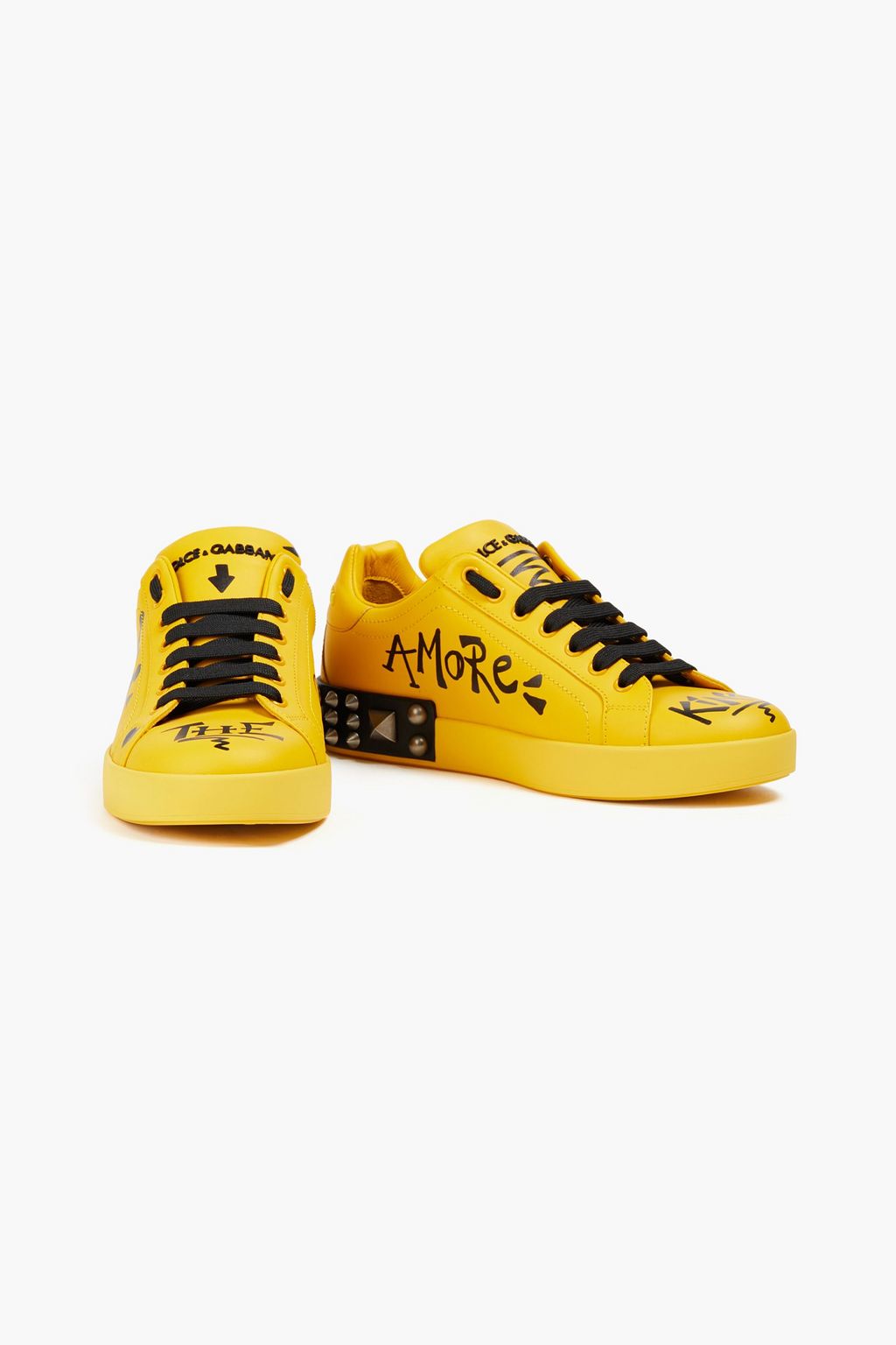 DOLCE&GABBANA Studded printed leather sneakers