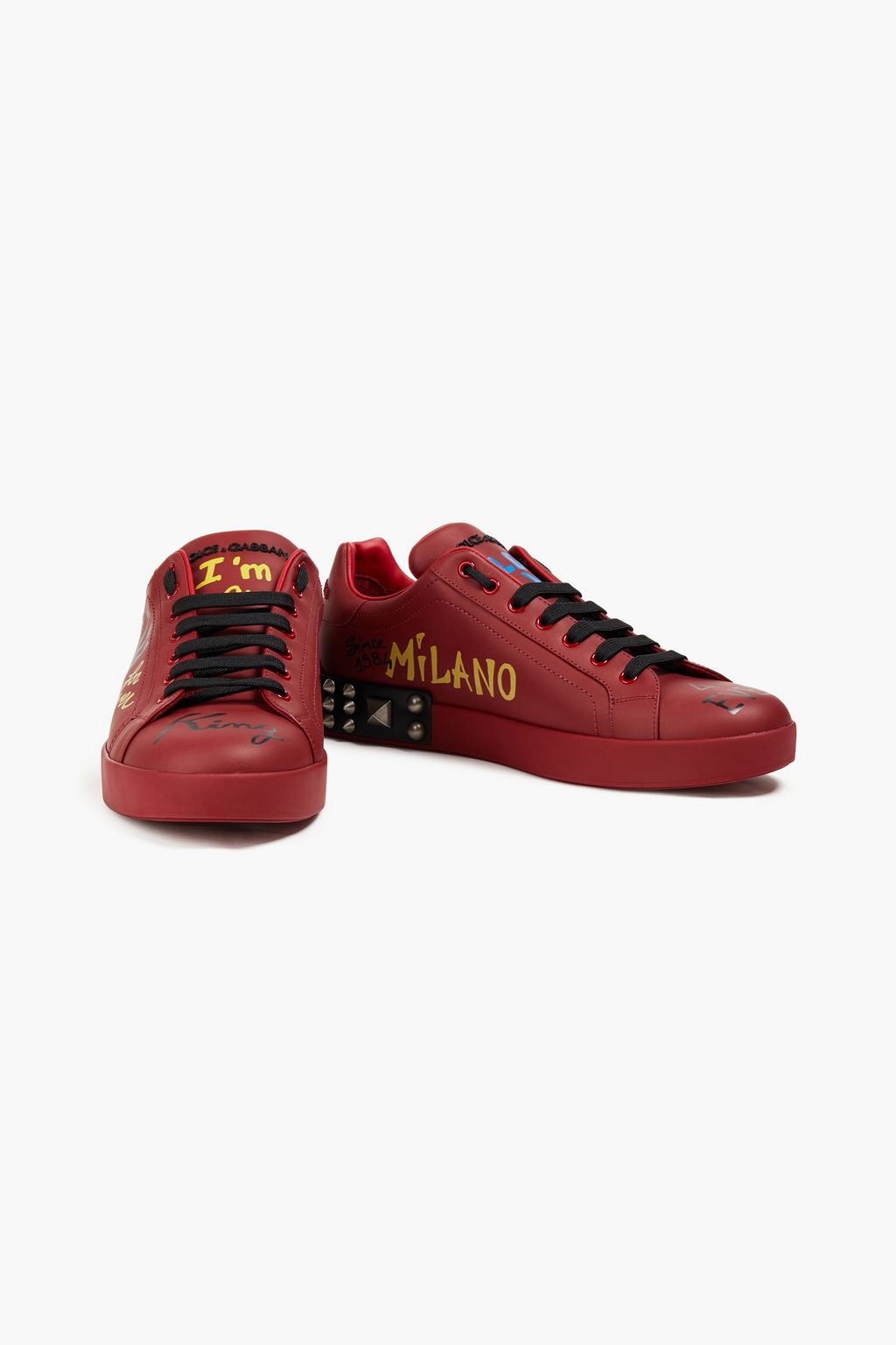 DOLCE&GABBANA Studded printed leather sneakers