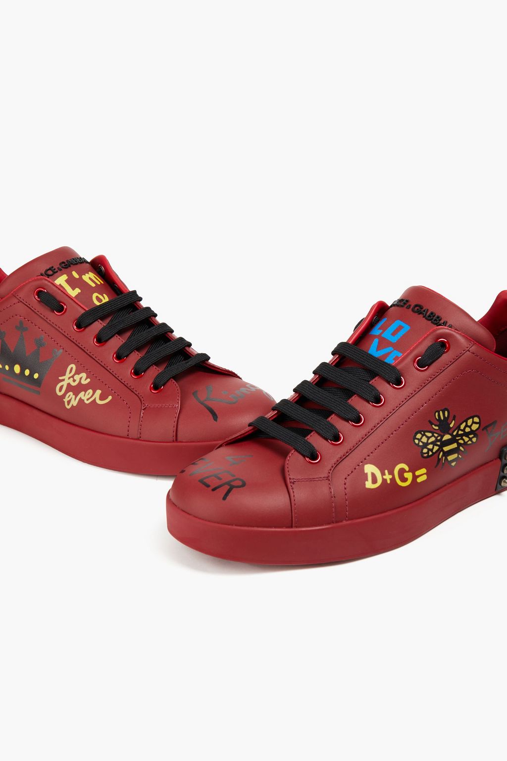 DOLCE&GABBANA Studded printed leather sneakers