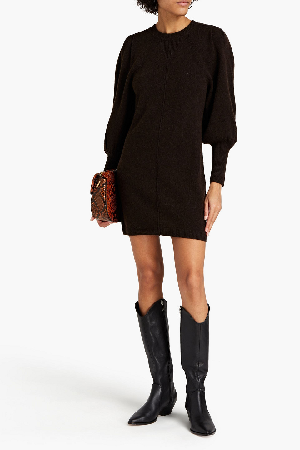 Ba&sh Nancy Wool And Yak-blend Mini Dress In Dark Brown