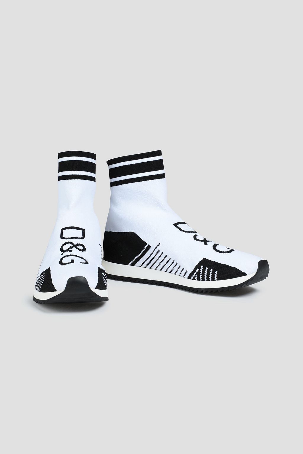 DOLCE&GABBANA Jacquard-trimmed printed stretch-knit sneakers