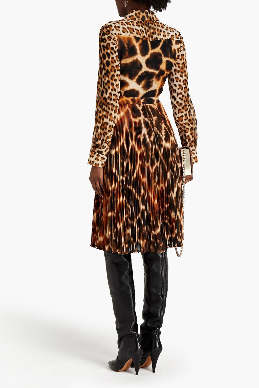 ROBERTO CAVALLI Pleated printed crepe de chine shirt dress