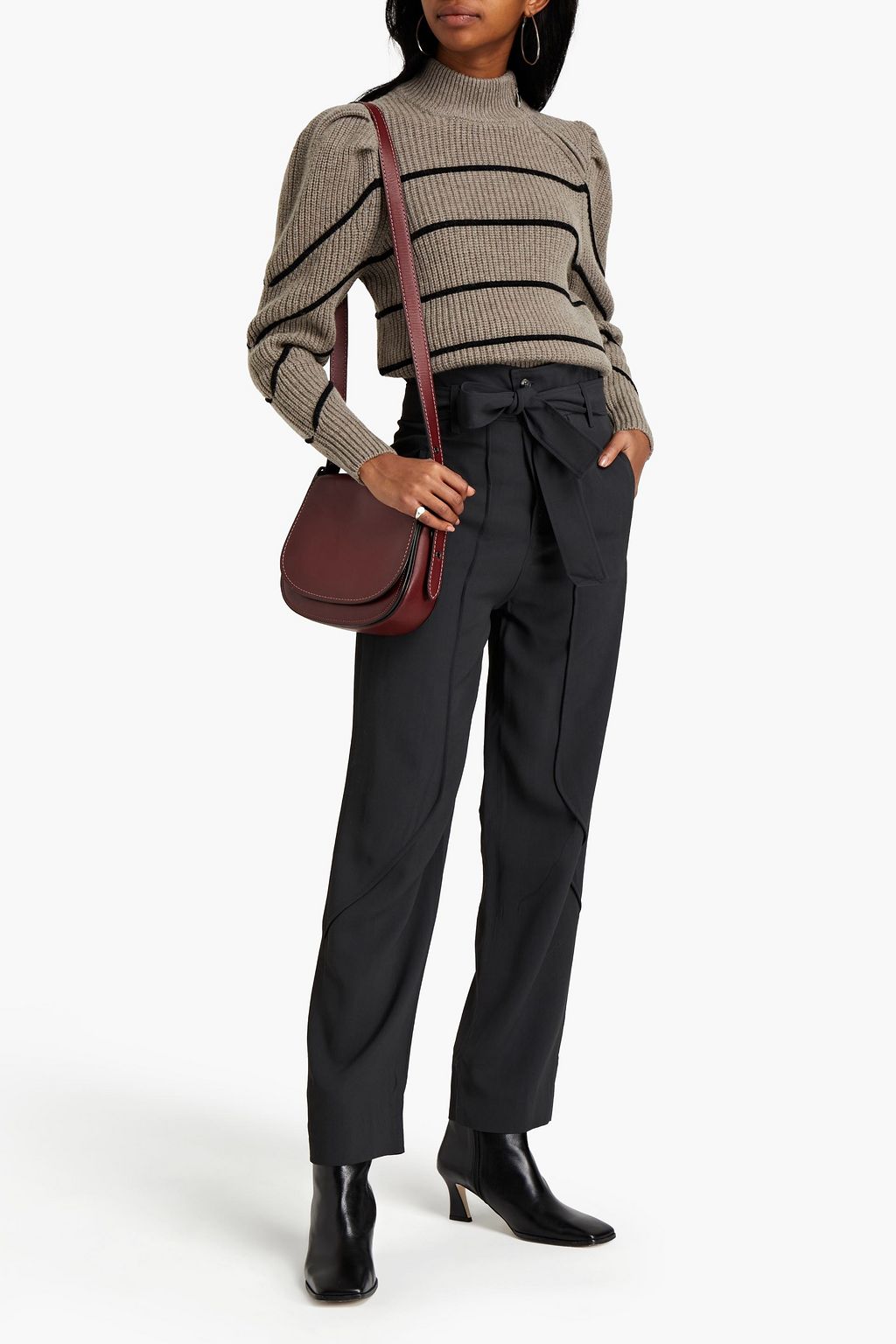 BA&SH Maurice belted piqué tapered pants