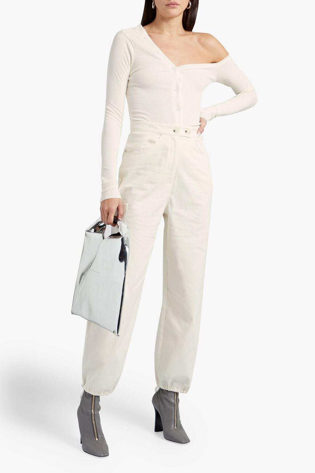 THE RANGE One-shoulder ribbed TENCEL™-blend jersey top