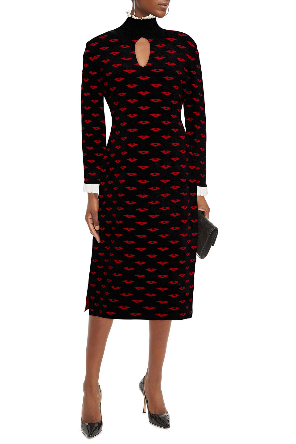 Temperley London Suzy Ruffle-trimmed Printed Bouclé Midi Dress In Black