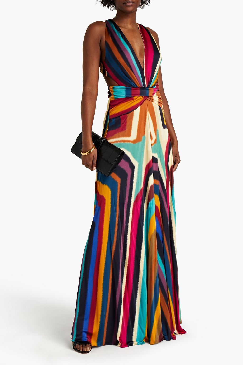ROBERTO CAVALLI Twist-front printed satin-jersey maxi dress