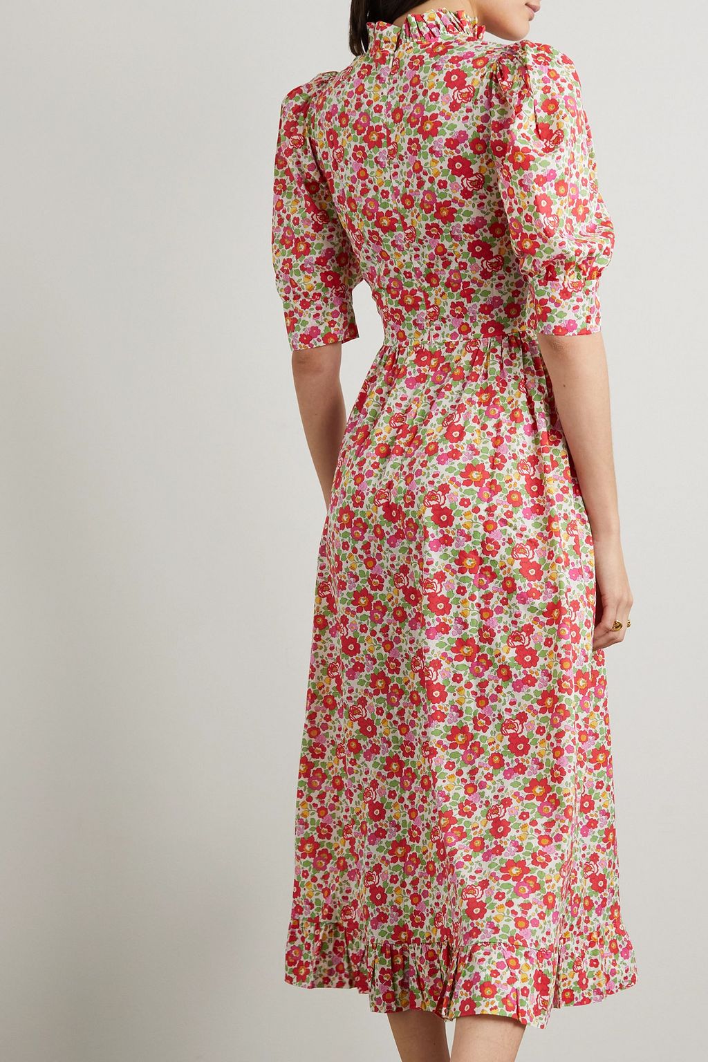 O PIONEERS Bessie ruffled floral-print cotton midi dress