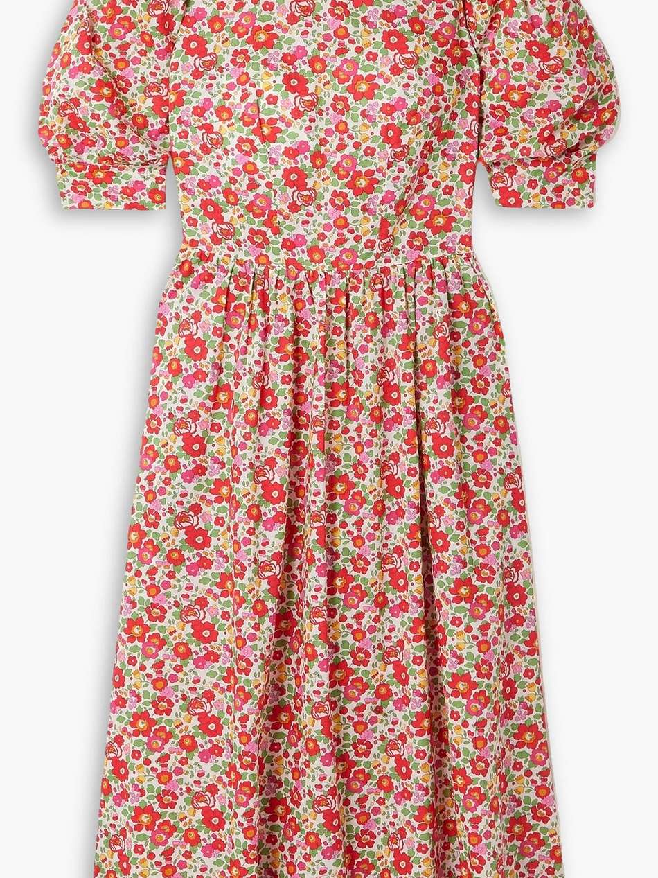 bessie ruffled floral-print cotton midi dress