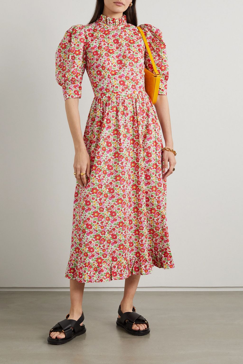O PIONEERS Bessie ruffled floral-print cotton midi dress