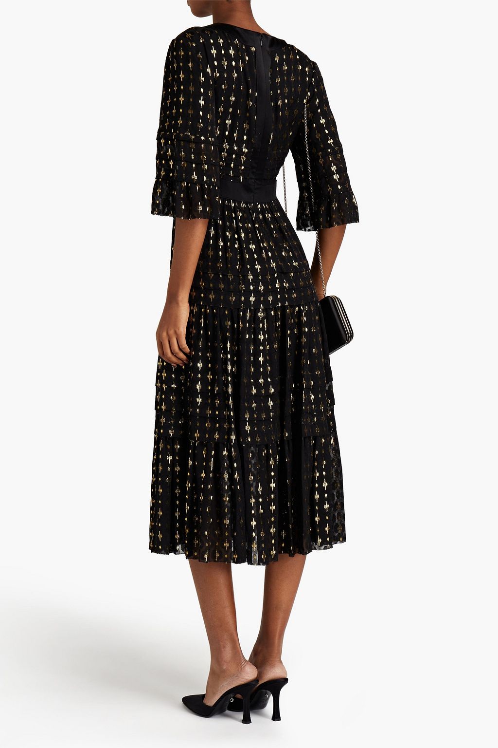 TEMPERLEY LONDON Suki tiered metallic fil coupé chiffon midi dress