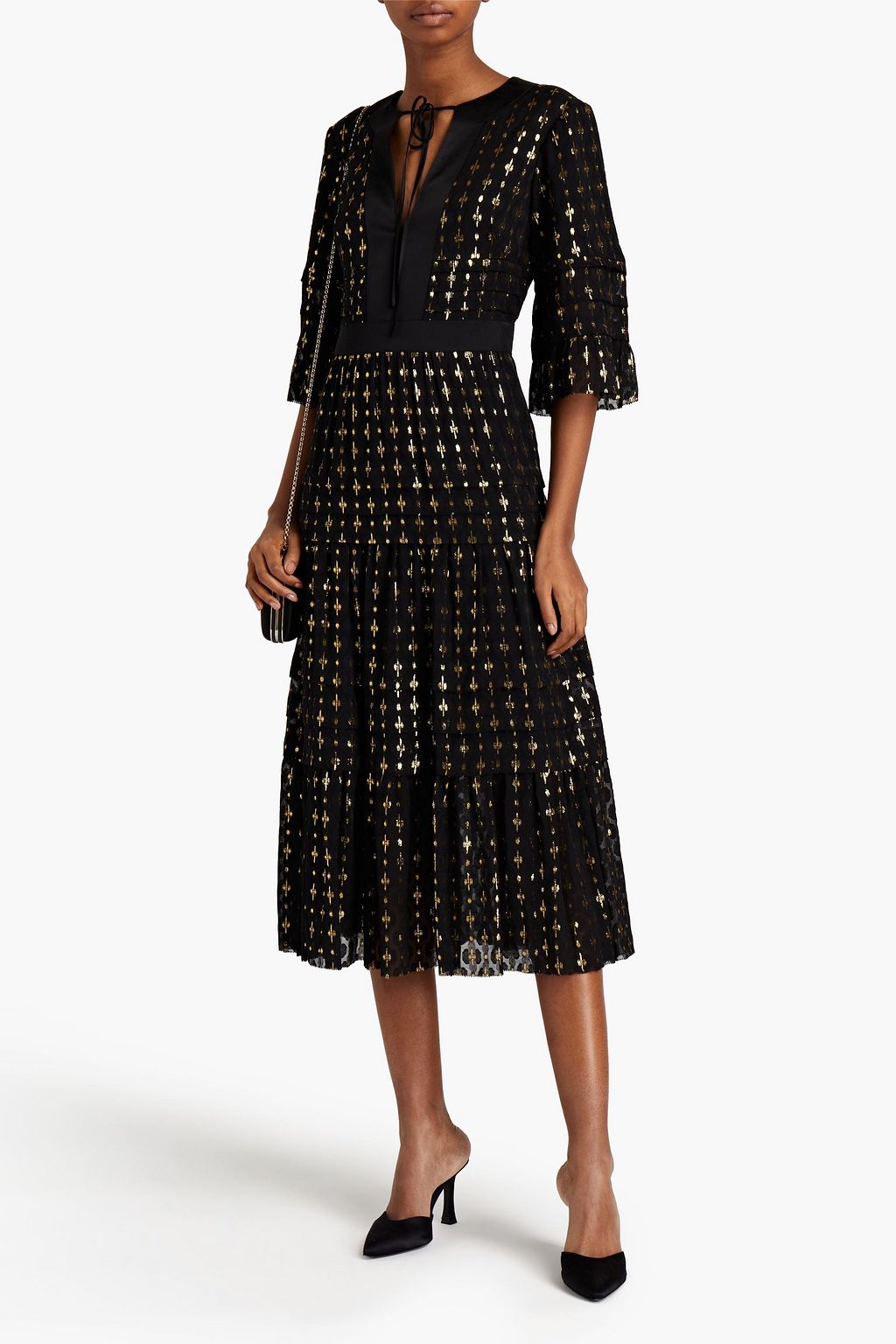 TEMPERLEY LONDON Suki tiered metallic fil coupé chiffon midi dress