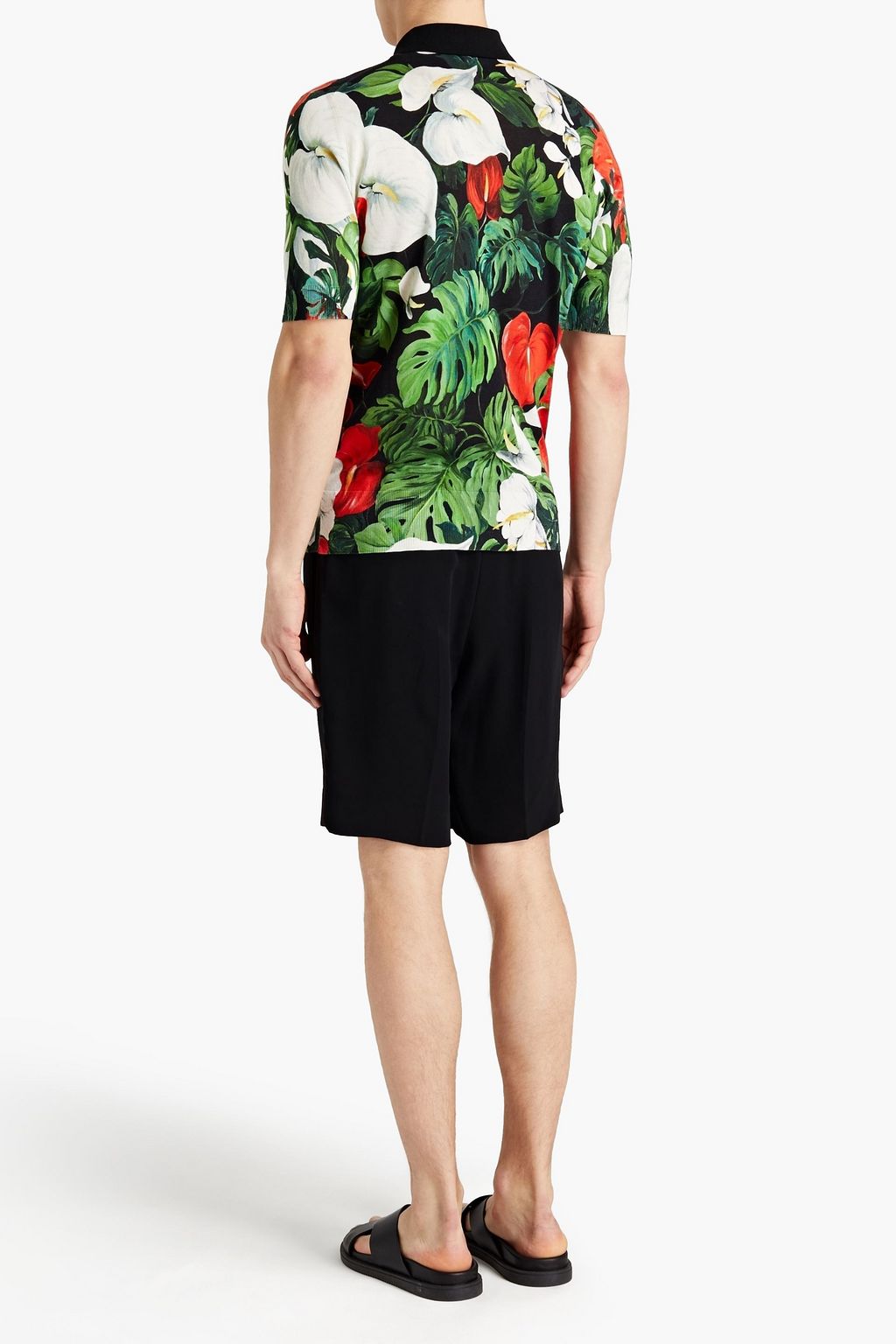 DOLCE&GABBANA Floral-print silk-jersey polo shirt