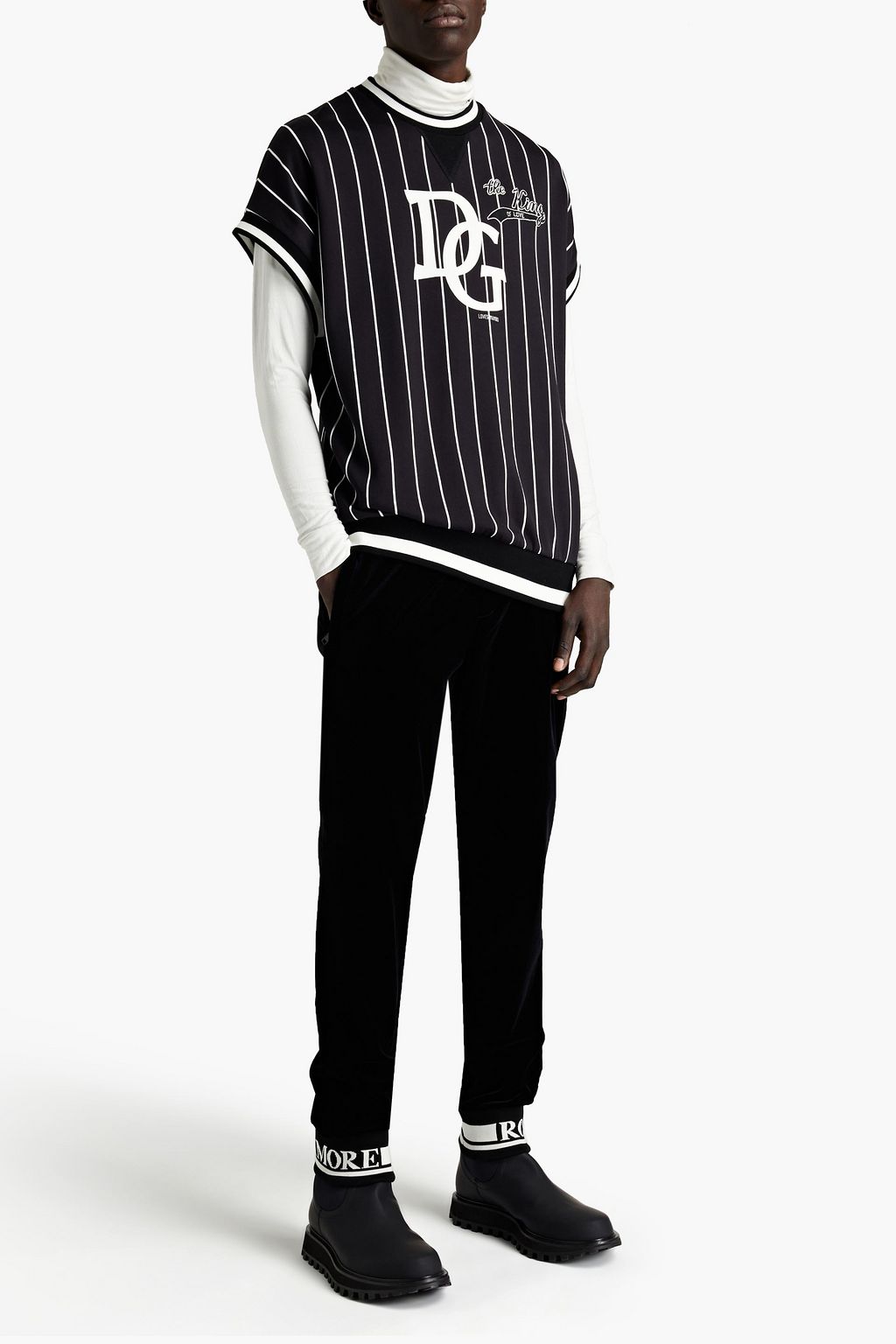 DOLCE&GABBANA Appliquéd striped French cotton-terry sweatshirt
