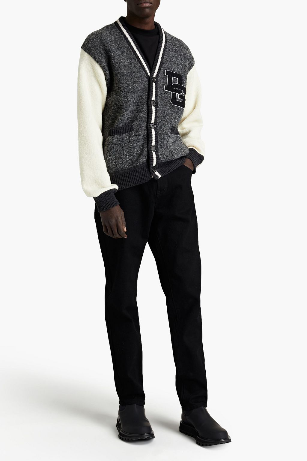 DOLCE&GABBANA Appliquéd bouclé-knit wool-blend cardigan