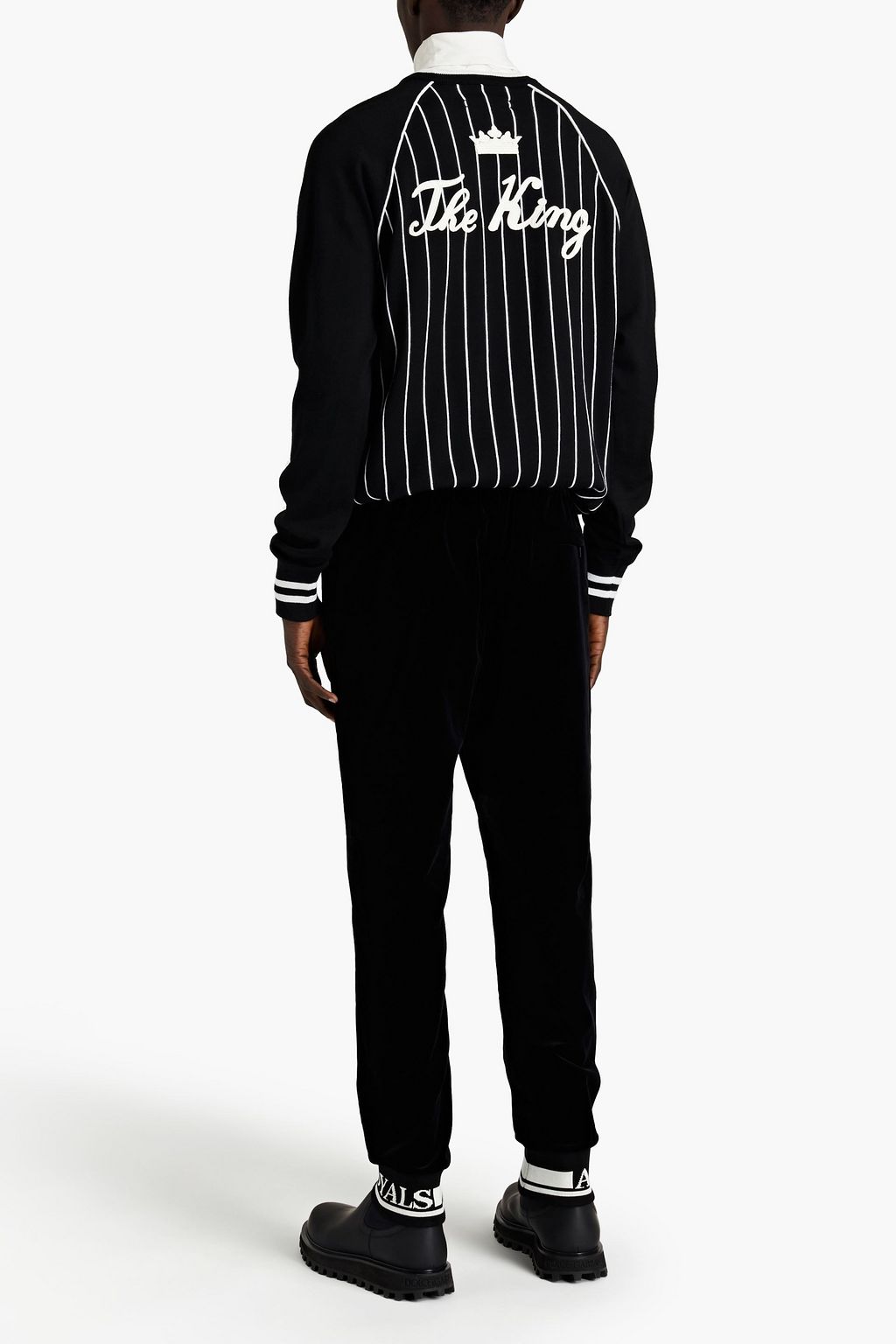 DOLCE & GABBANA Appliquéd striped intarsia wool sweater