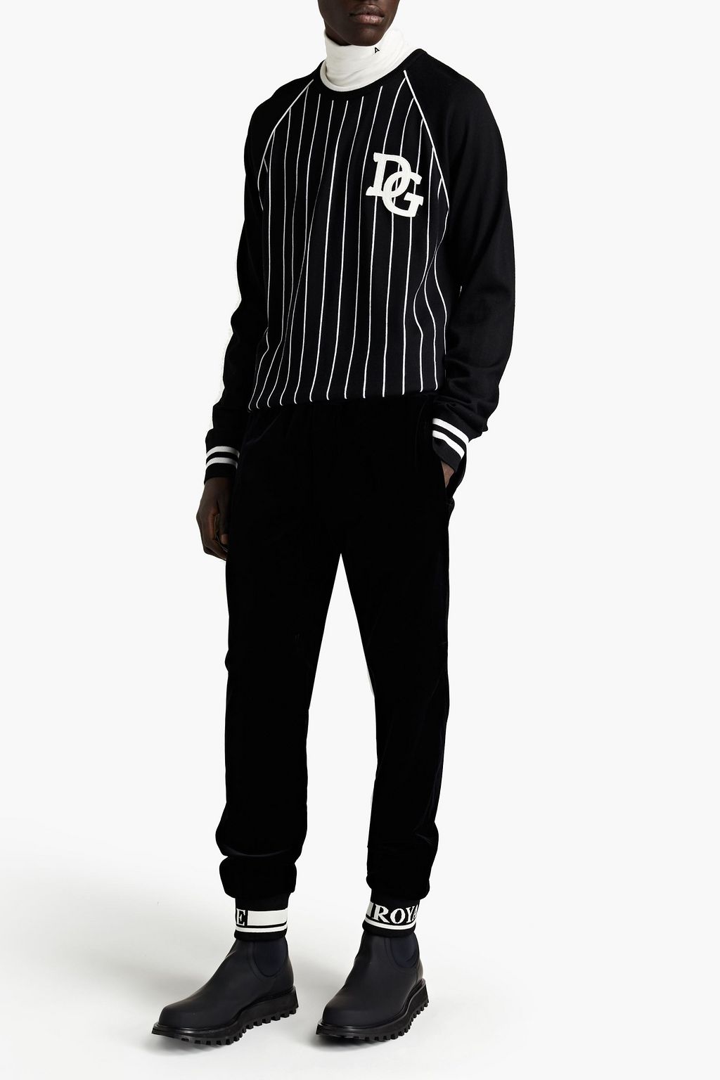 DOLCE & GABBANA Appliquéd striped intarsia wool sweater