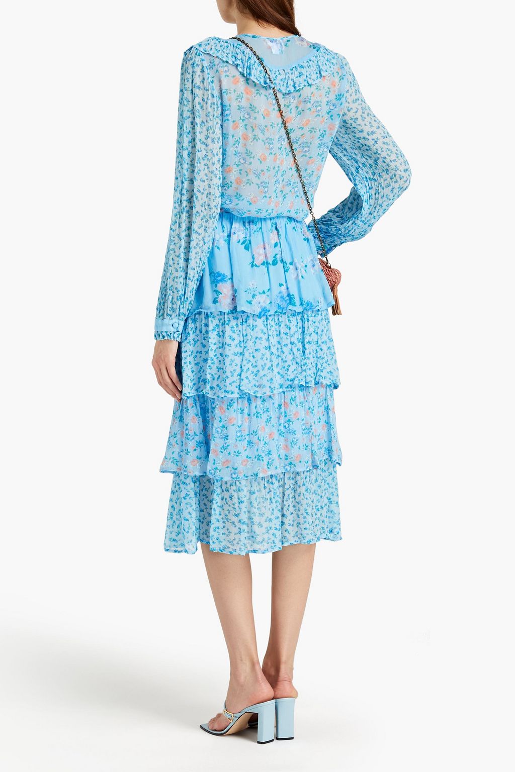 GHOST LONDON Camille ruffled georgette-paneled floral-print crepon blouse
