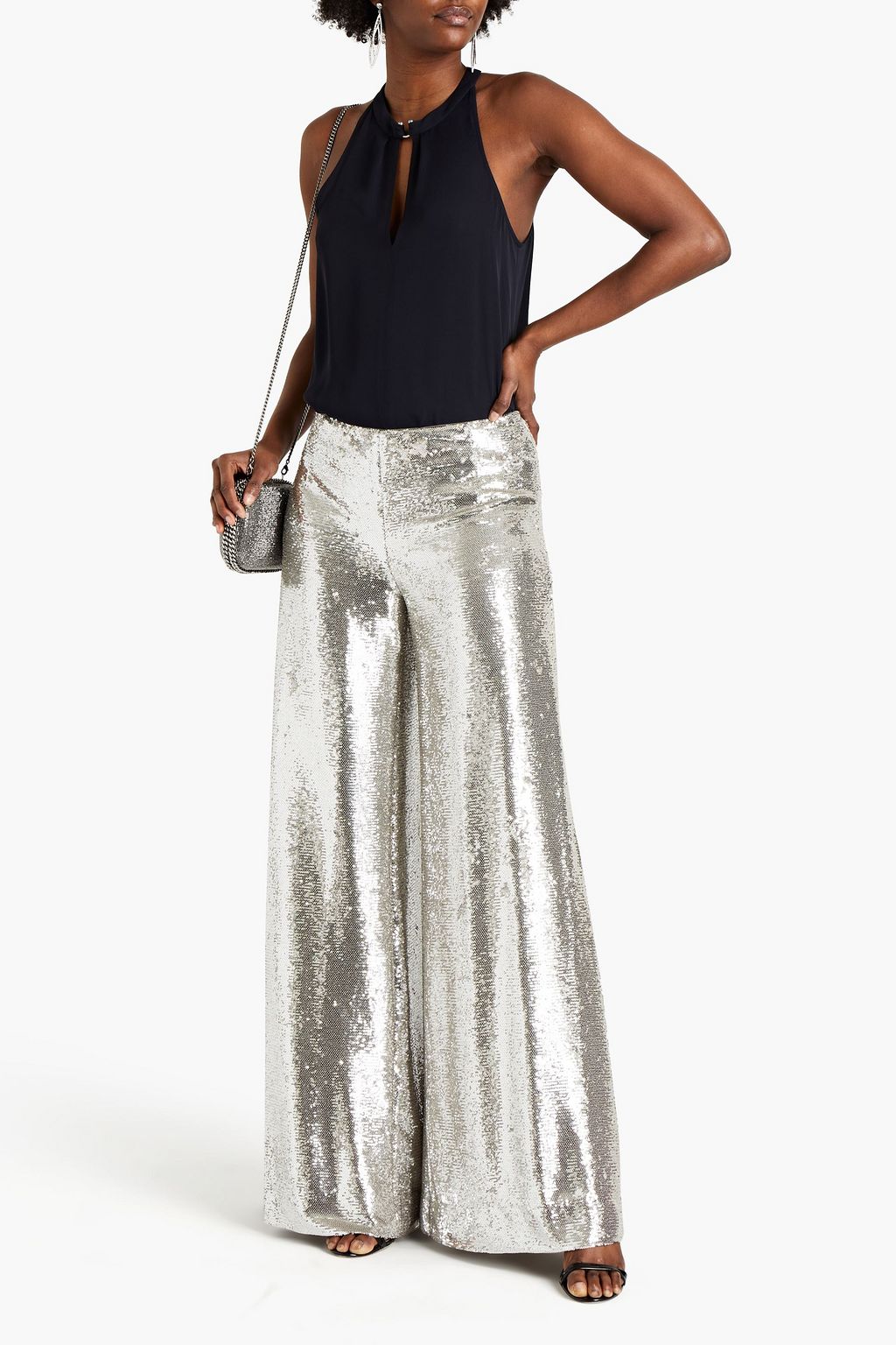CAROLINA HERRERA Sequined mesh wide-leg pants