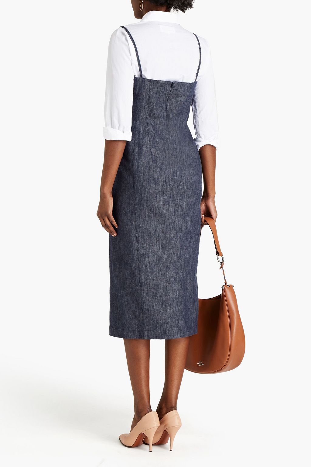 CAROLINA HERRERA Button-embellished denim midi dress